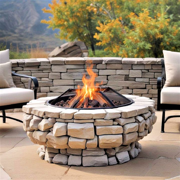 stone fire pit with wind guard