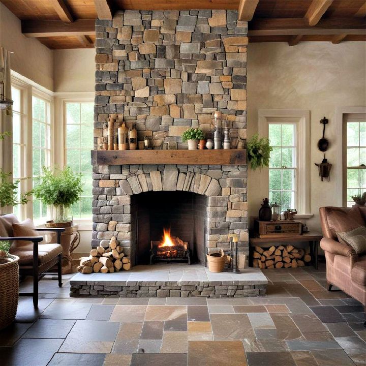 stone hearth to extend rustic beauty