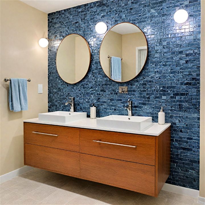 striking and bright glass tile accent wall