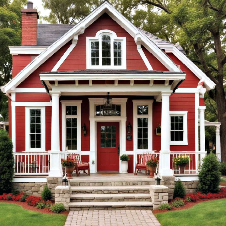 striking bold red house with white trim