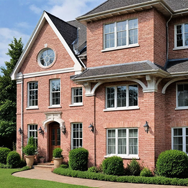 striking dusky rose painted brick house