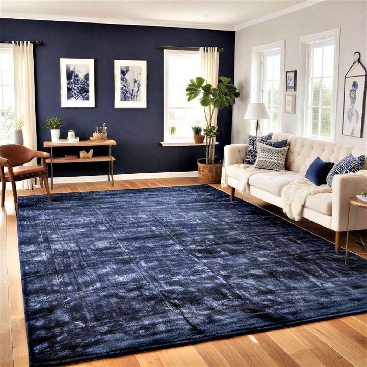 striking navy blue rug for your bedroom
