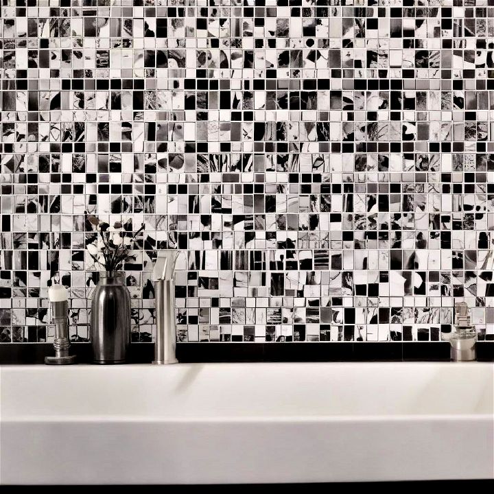 stunning black and white mosaic backsplash