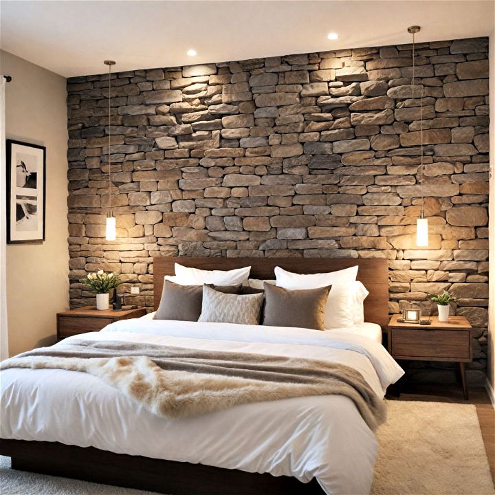 stunning earthy bedroom accent wall