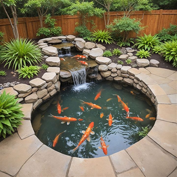 stunning koi pond with a water feature