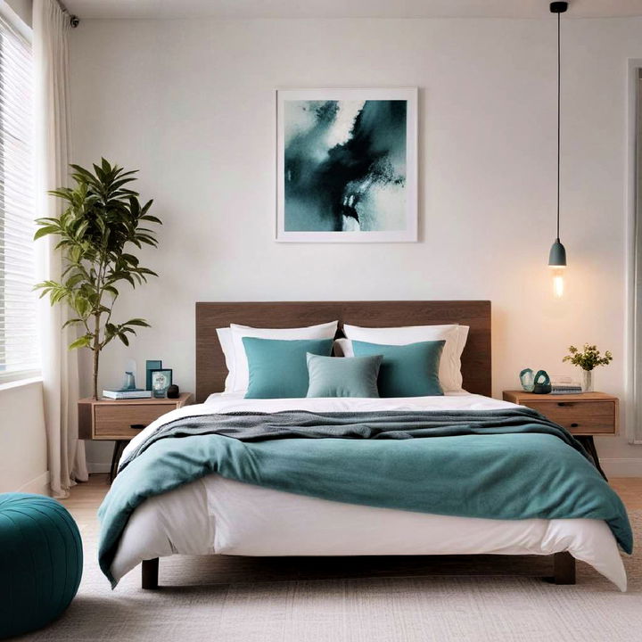 stunning modern minimalism teal bedroom