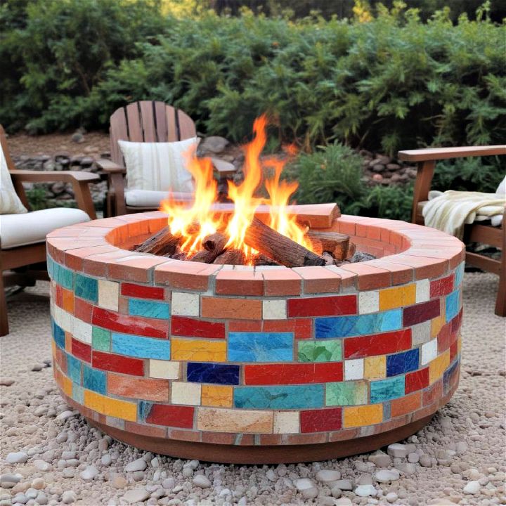 stunning mosaic brick fire pit