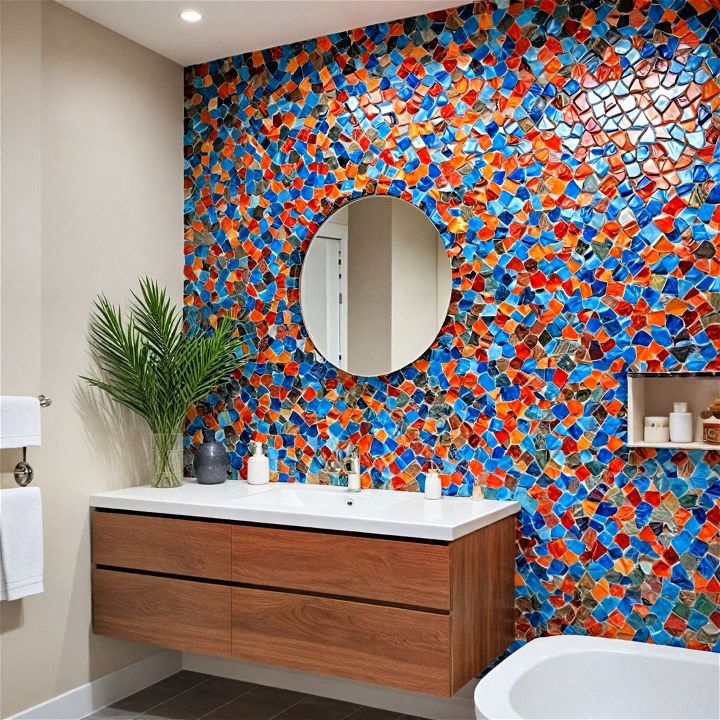 stunning mosaic tiles bathroom accent wall