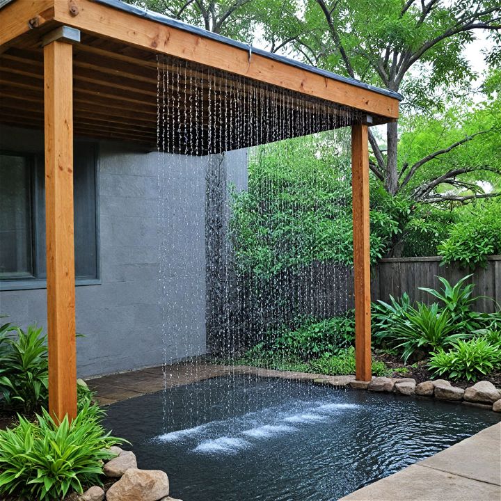 stunning rain curtain backyard waterfall