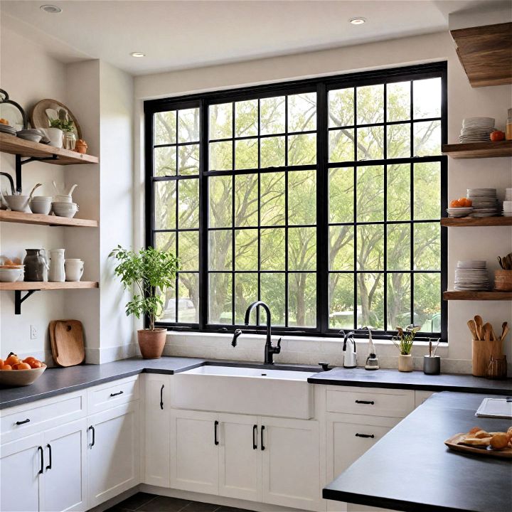 stylish black kitchen window frames