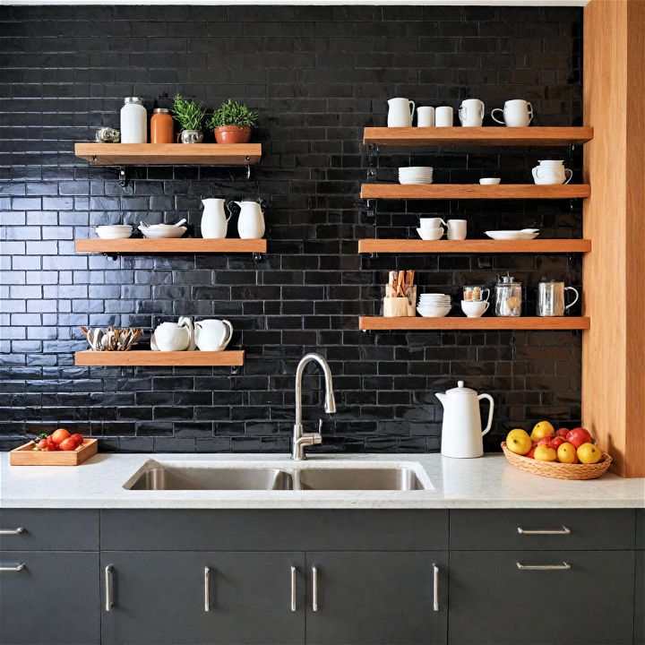 stylish black subway tile kitchen backsplash