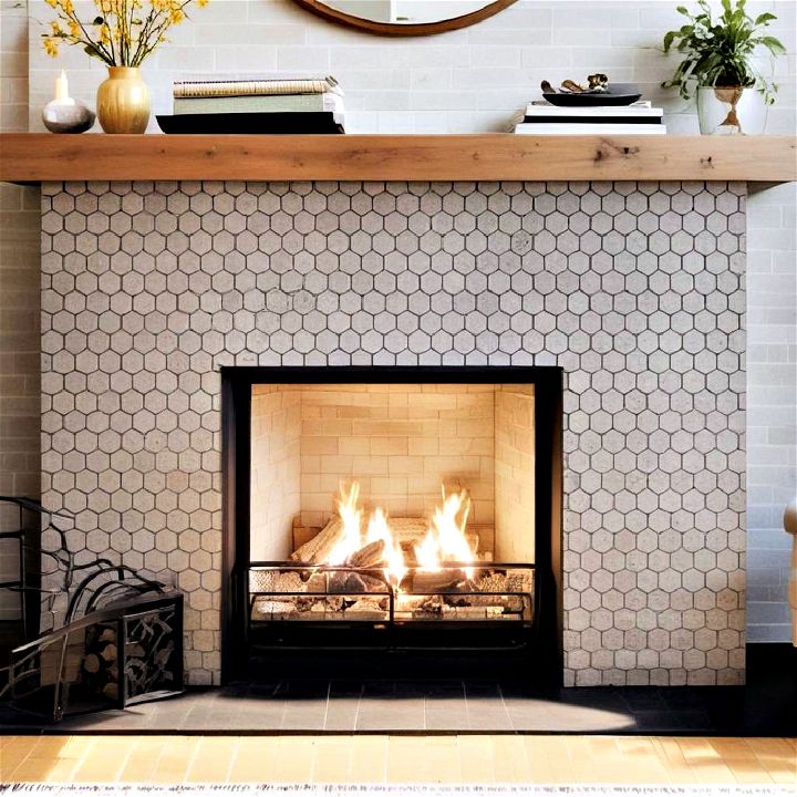 stylish brick fireplace with tile surround