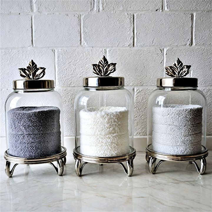 stylish clear glass jars for tor towels
