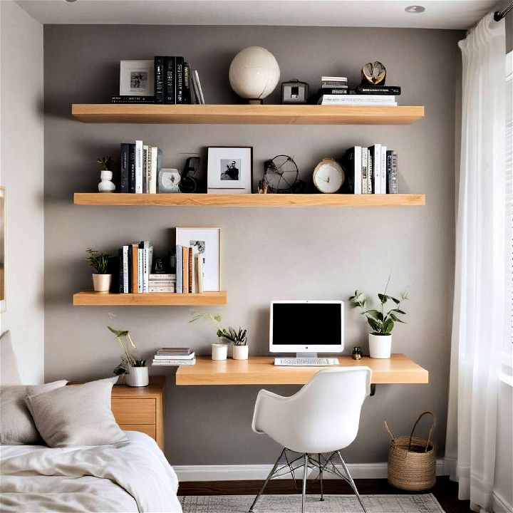 stylish floating shelves for bedroom office