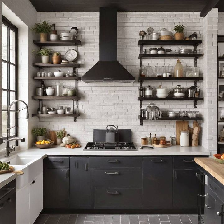 stylish industrial black and white kitchen