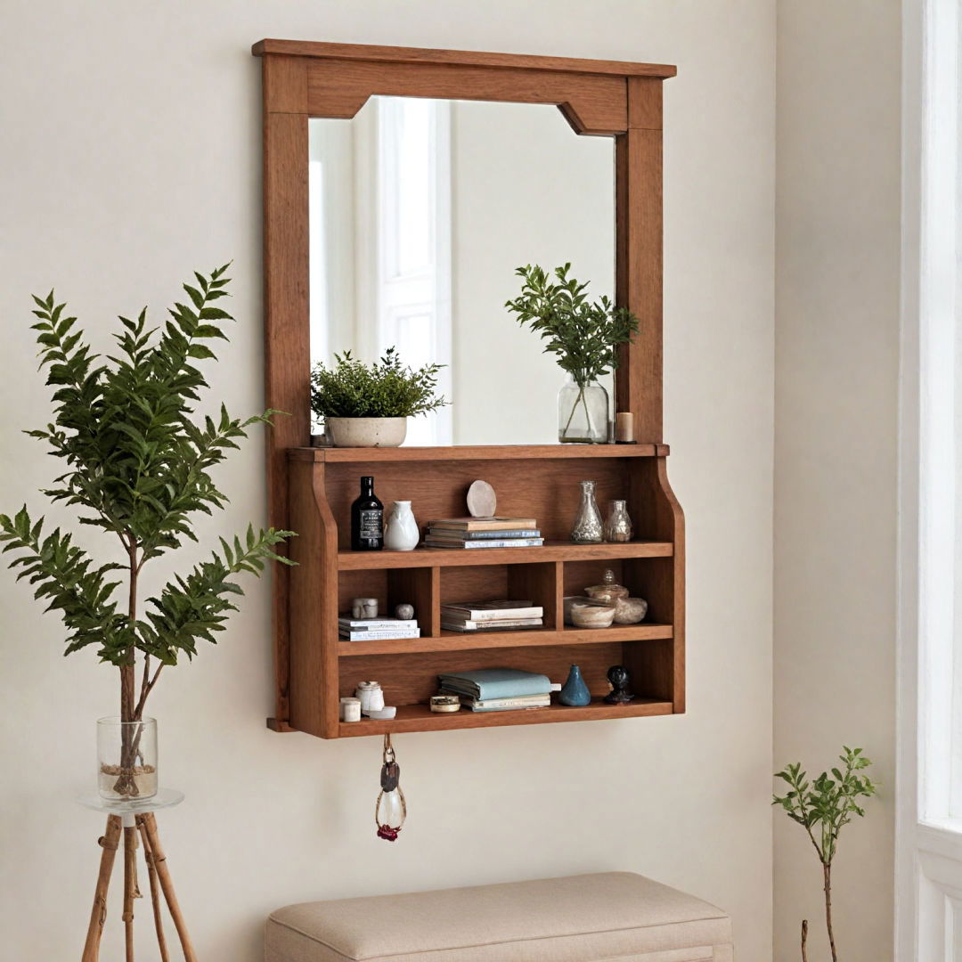 stylish mirror with built in shelves