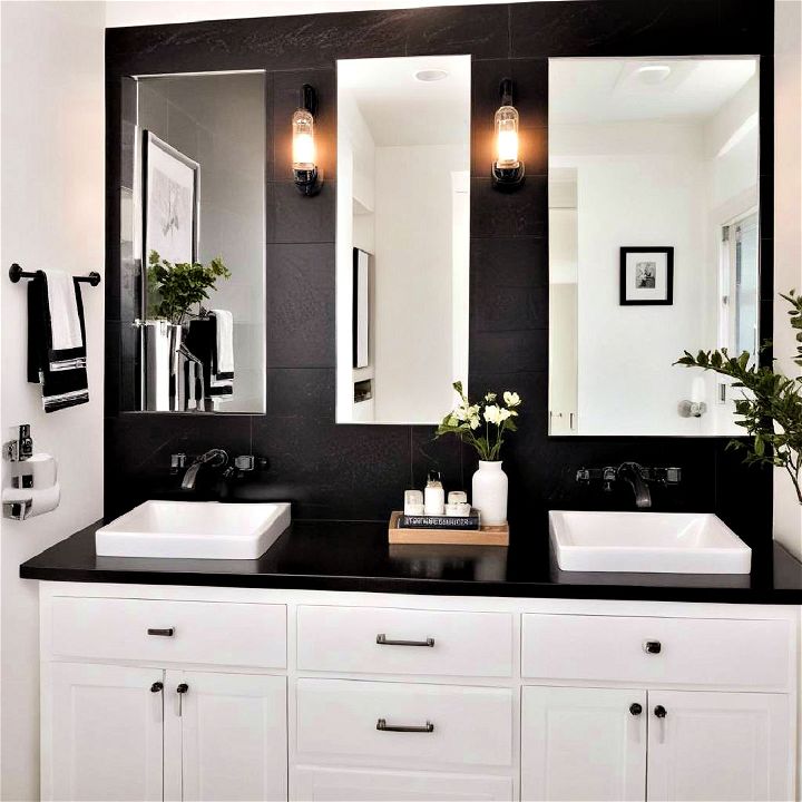 stylish sleek black countertops with white cabinets
