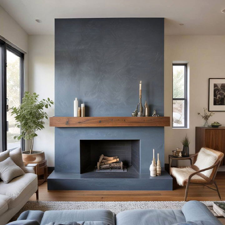 stylish steel blue fireplace