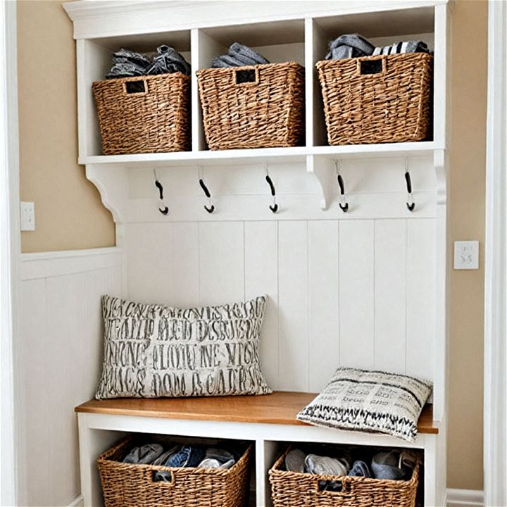 stylish storage baskets for small mudroom