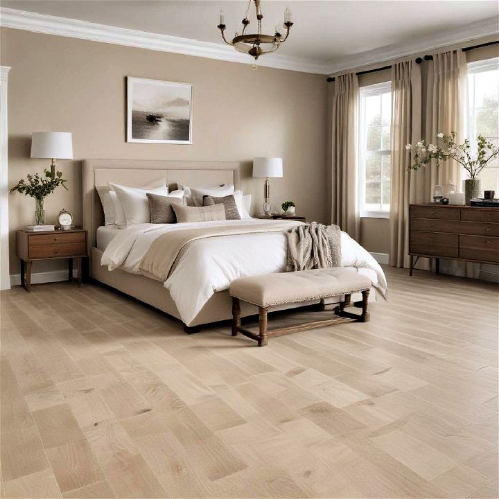 subdued beige flooring bedroom design