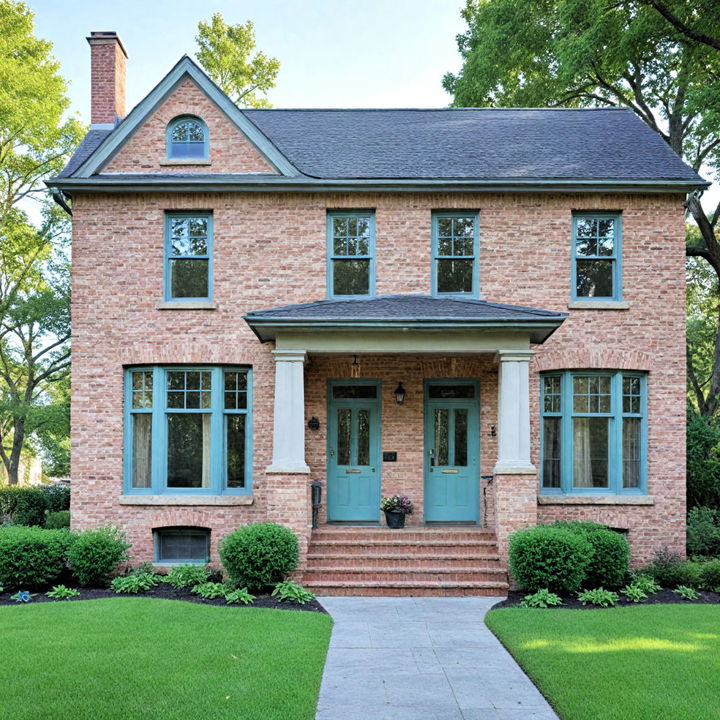 subtle pastel painted brick house