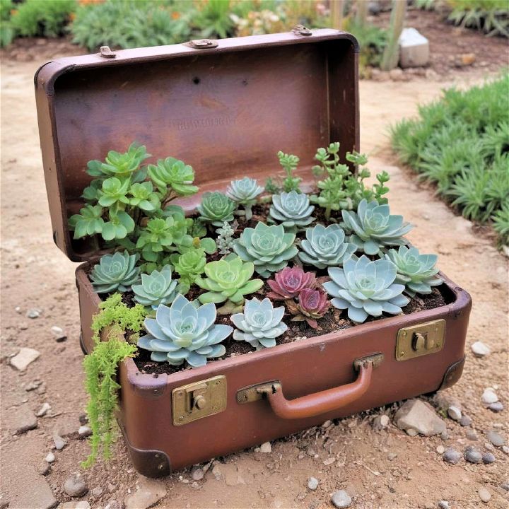 suitcase garden for outdoor succulent container