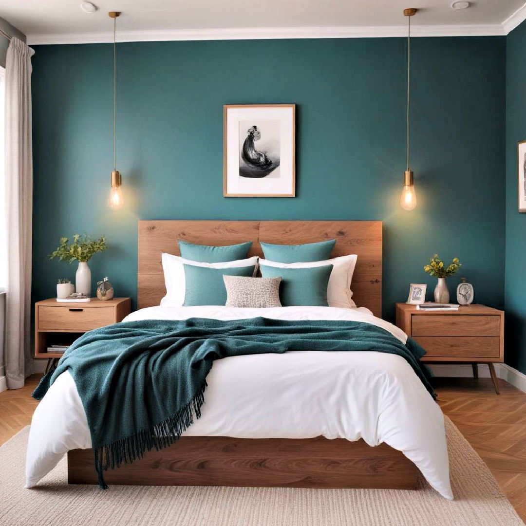 teal feature wall for bedroom