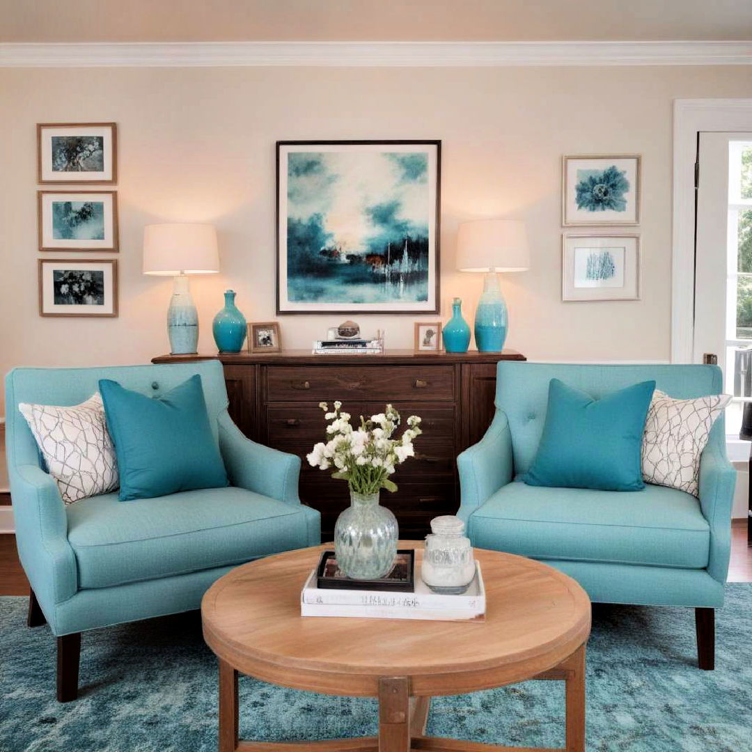 teal throw pillow on chairs for bedroom