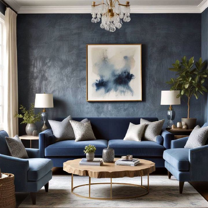 textured blue living room