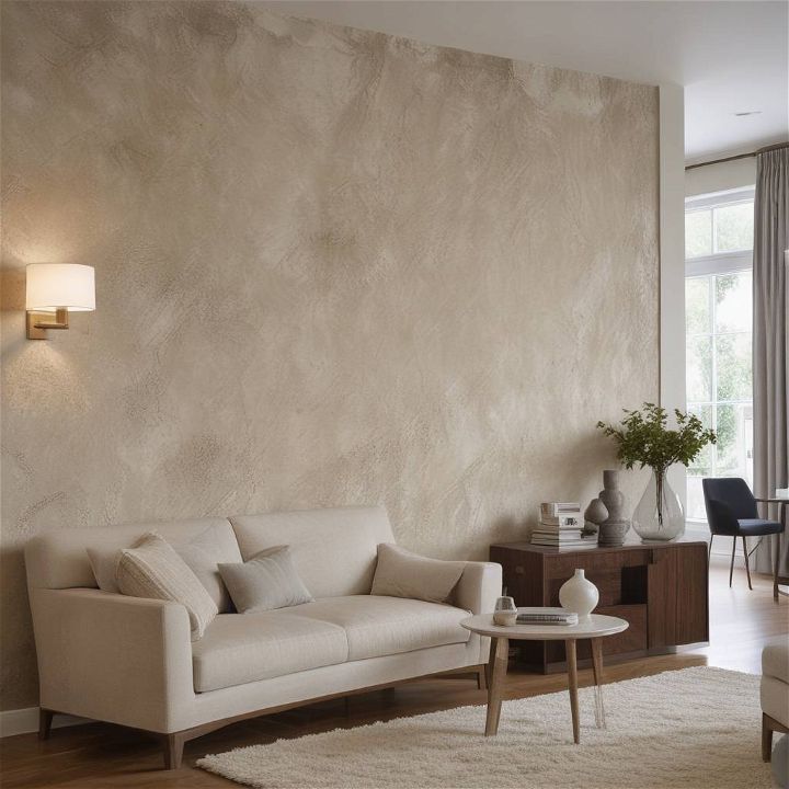 textured plaster half wall for living room