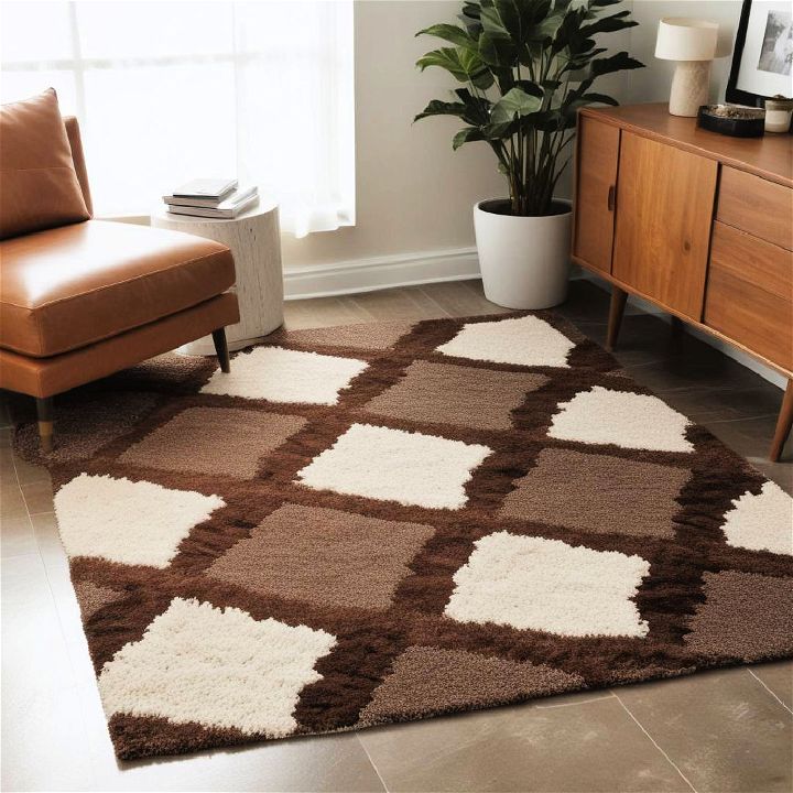 textured rug for brown living room