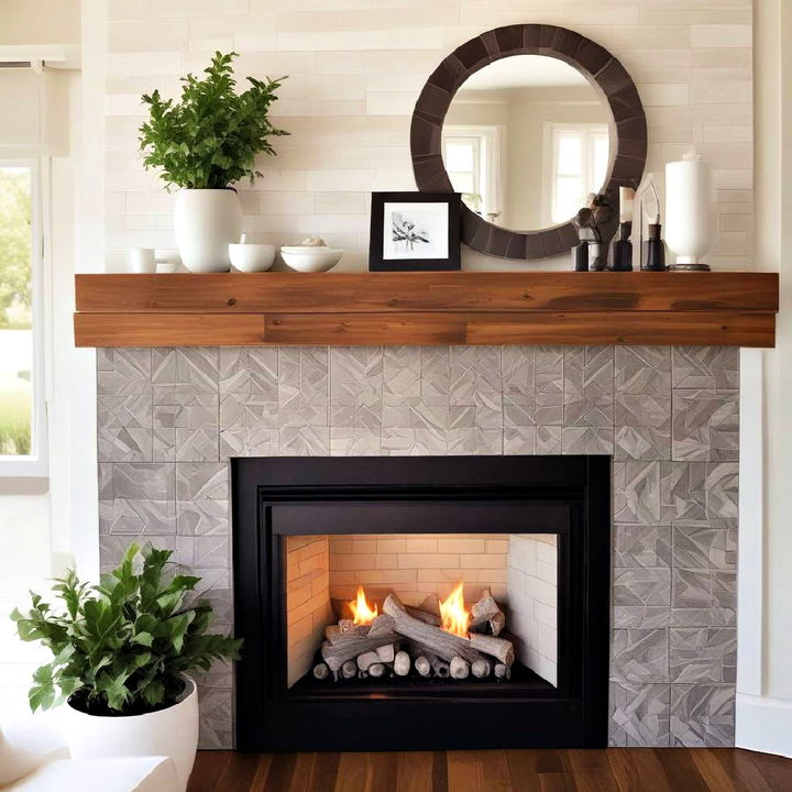 textured tile gas fireplace design