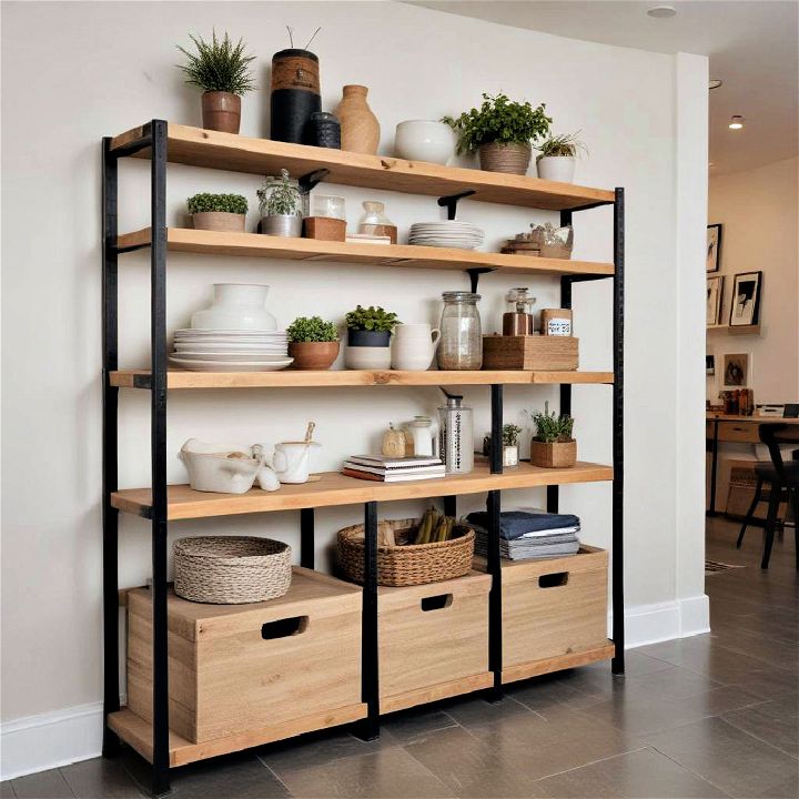 tiered shelving units for basement