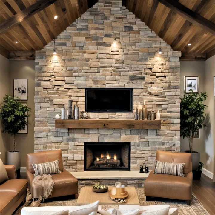 timeless stone cladding fireplace wall