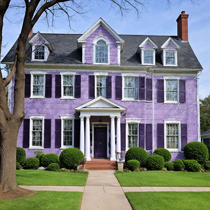 traditional purple colonial house exterior