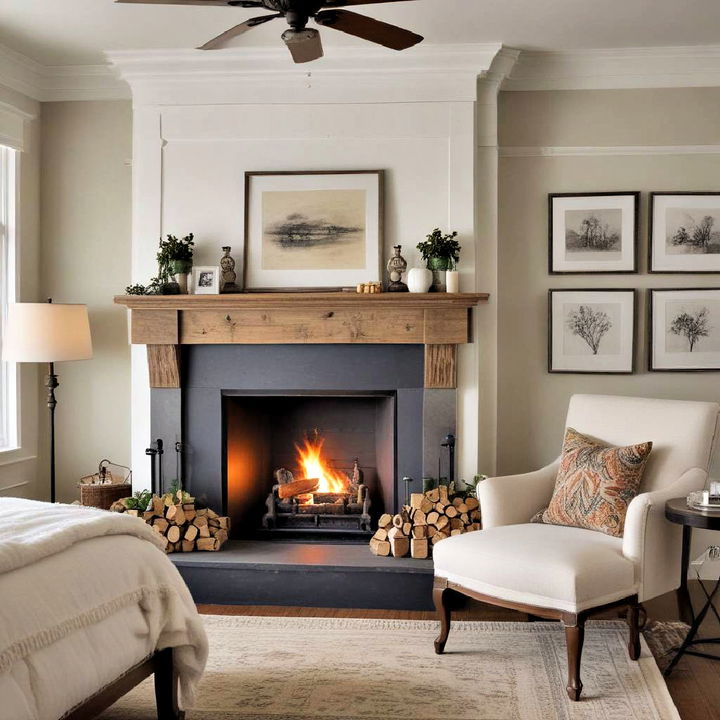 traditional wood burning fireplace for bedroom