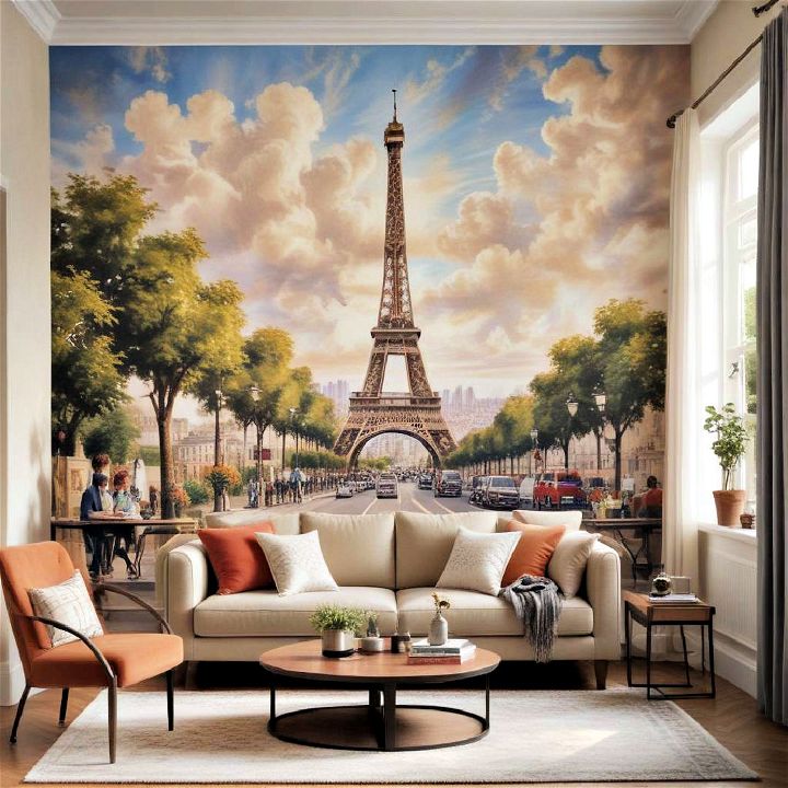 travel inspired eiffel tower in paris mural