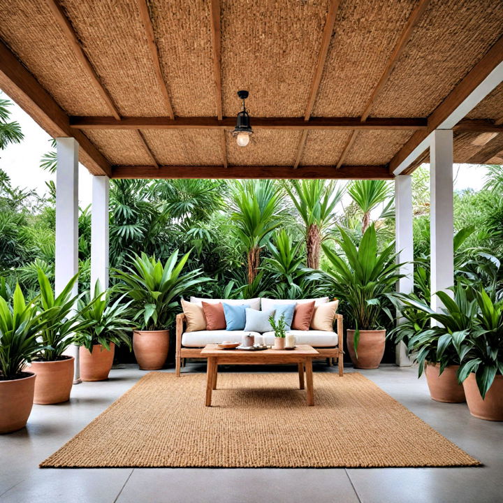 tropical woven reed mat ceiling