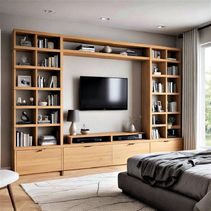 tv with integrated bookshelves for bedroom