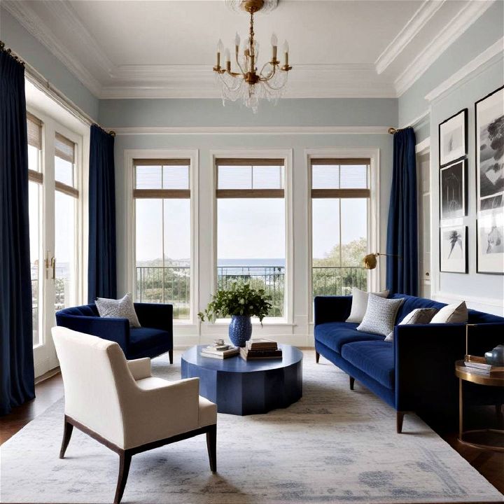 two tone blue living room