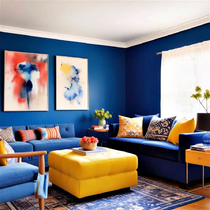 unexpected pops of color blue living room