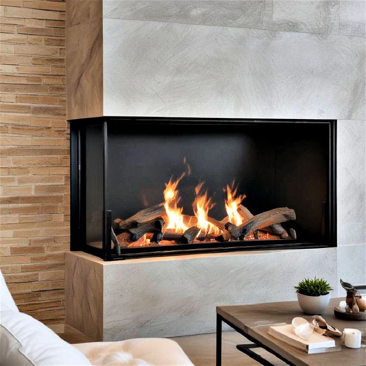 unique and modern double sided linear fireplace