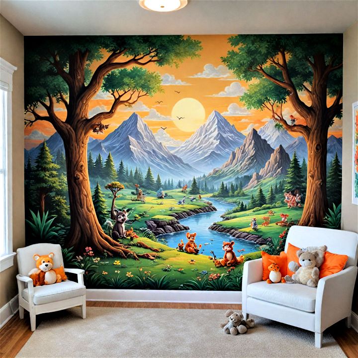 unique and striking mural for kids room