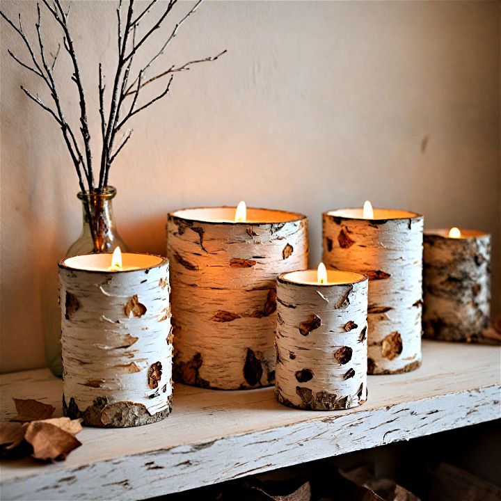 unique birch bark candle holders