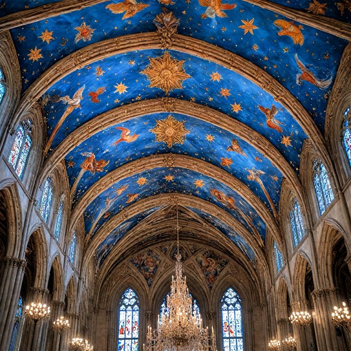 unique cathedral ceiling with painted murals