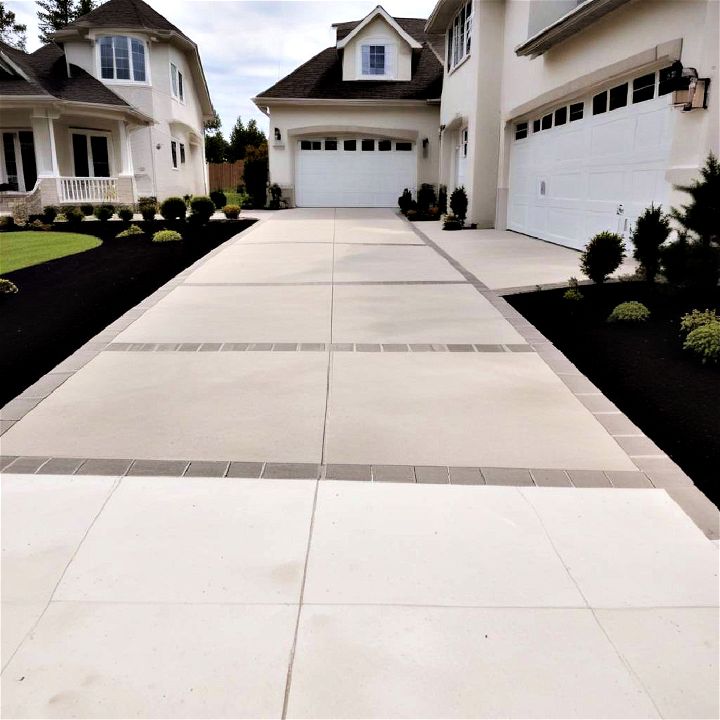 unique concrete driveway with paver inserts
