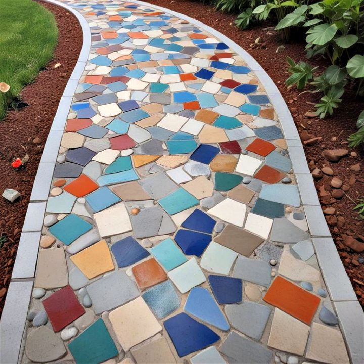 unique concrete mosaic walkways design