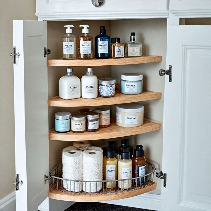 unique corner shelves for bathroom organizing