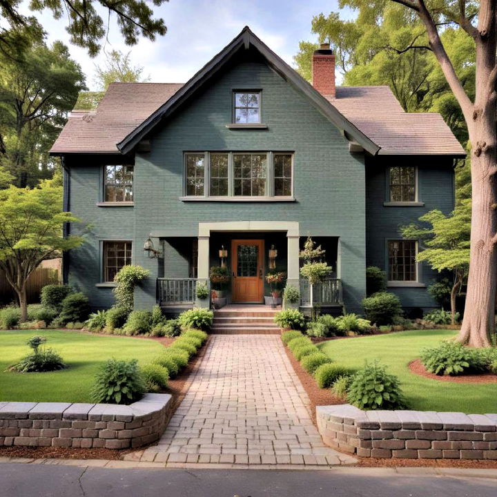 unique forest green painted brick house