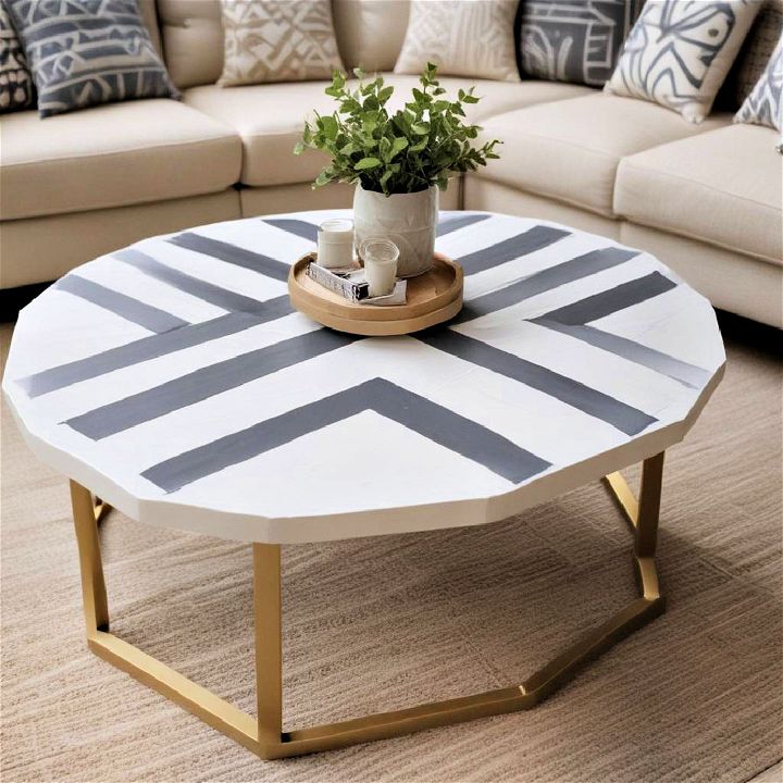 unique geometric paint on coffee table
